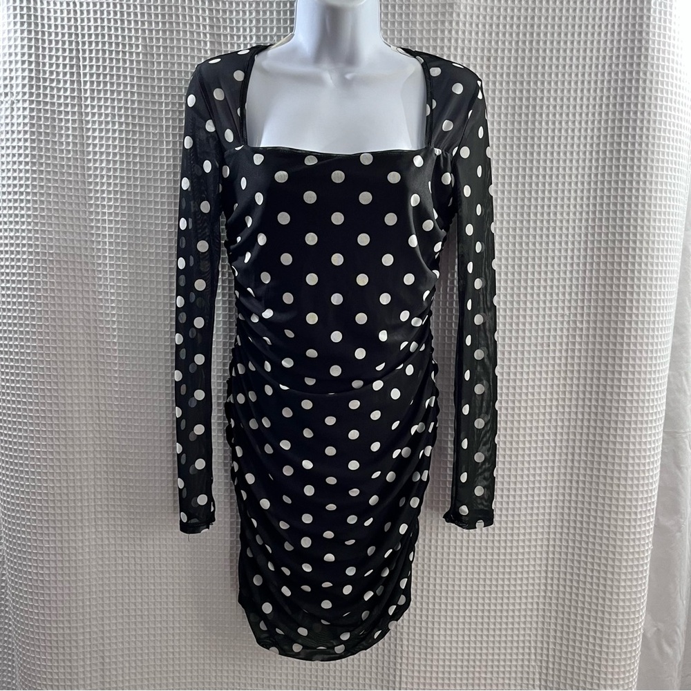 Caution To The Wind Black and White Polka Dot Dress (no size) see measurements